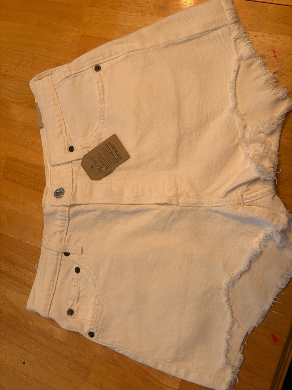 Levi's White Distressed High-Rise Denim Shorts